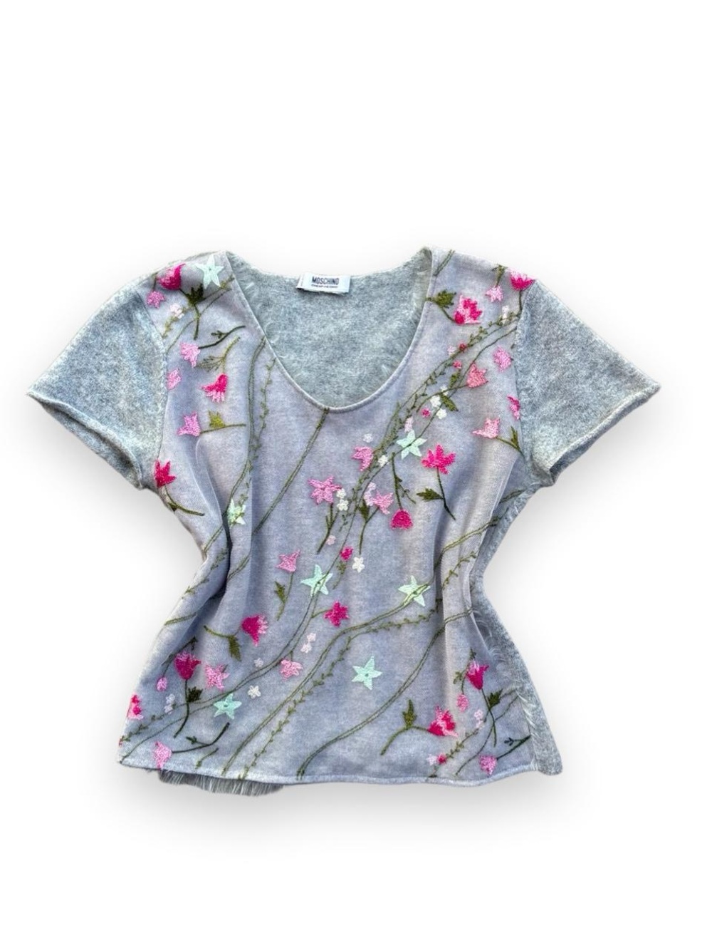 Moshino vintage Floral Short-Sleeve Top - Grey with Pink Accents